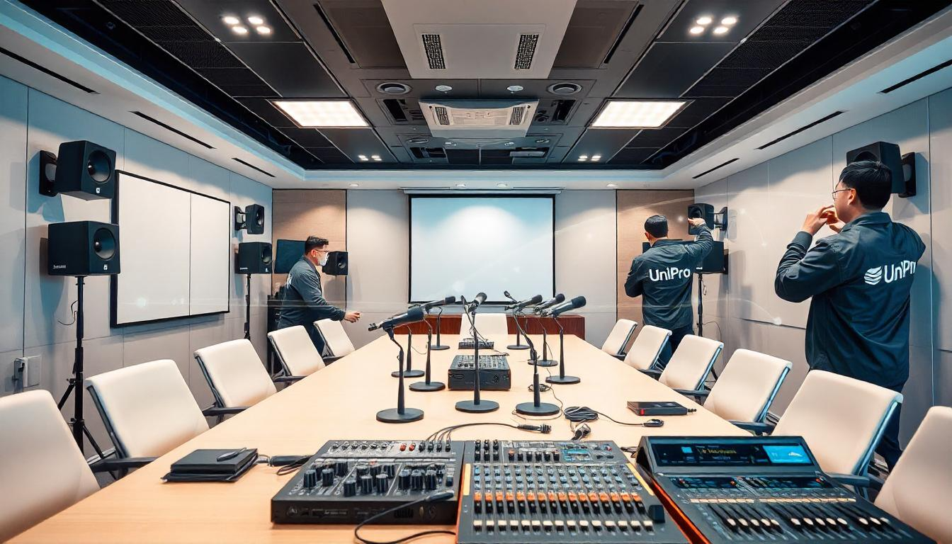 Berbagai Perangkat Sound System untuk Ruang Rapat sedang Diinstalasi oleh Team UniPro Multi Perdana di Sebuah Kantor Pemerintahan