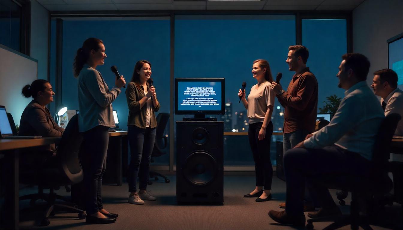 Penggunaan Speaker Karaoke Portable Murah Terbaik di Kantor untuk Membuat Karyawan Lembur Merasakan Keseruan Berkaraoke Bersama-Sama di Sebuah Kantor