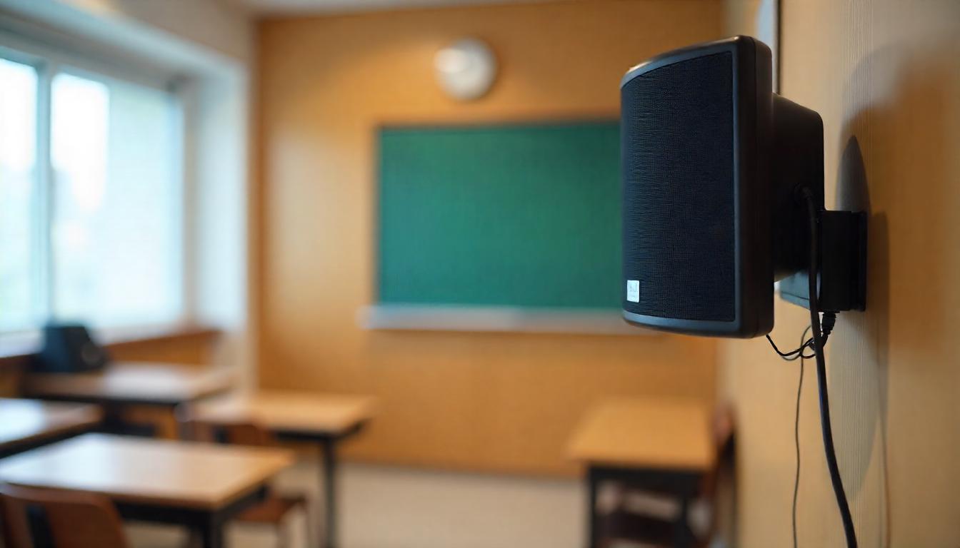 Speaker dengan Penyangga Sehingga Dapat Digantung di Dinding Kelas
